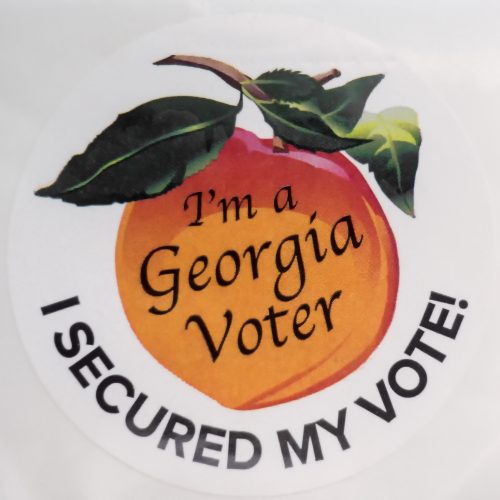 A Georgia Voter sticker, handed out to those who voted in the 2020 elections held in the U.S. state of Georgia.